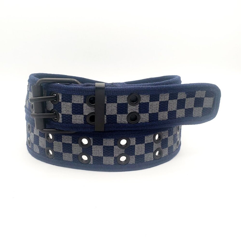 New Blue & Gray Checkered Canvas Double Prong Belt Size Extra Large